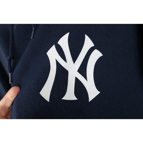 Vintage 90s Y2K Mens Large Distressed New York Yankees Baseball Hoodie Blue - Picture 4 of 14